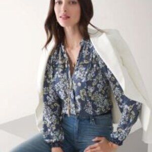 EUC White House Black Market Beautiful Long Sleeve Honey Floral Women’s Blouse